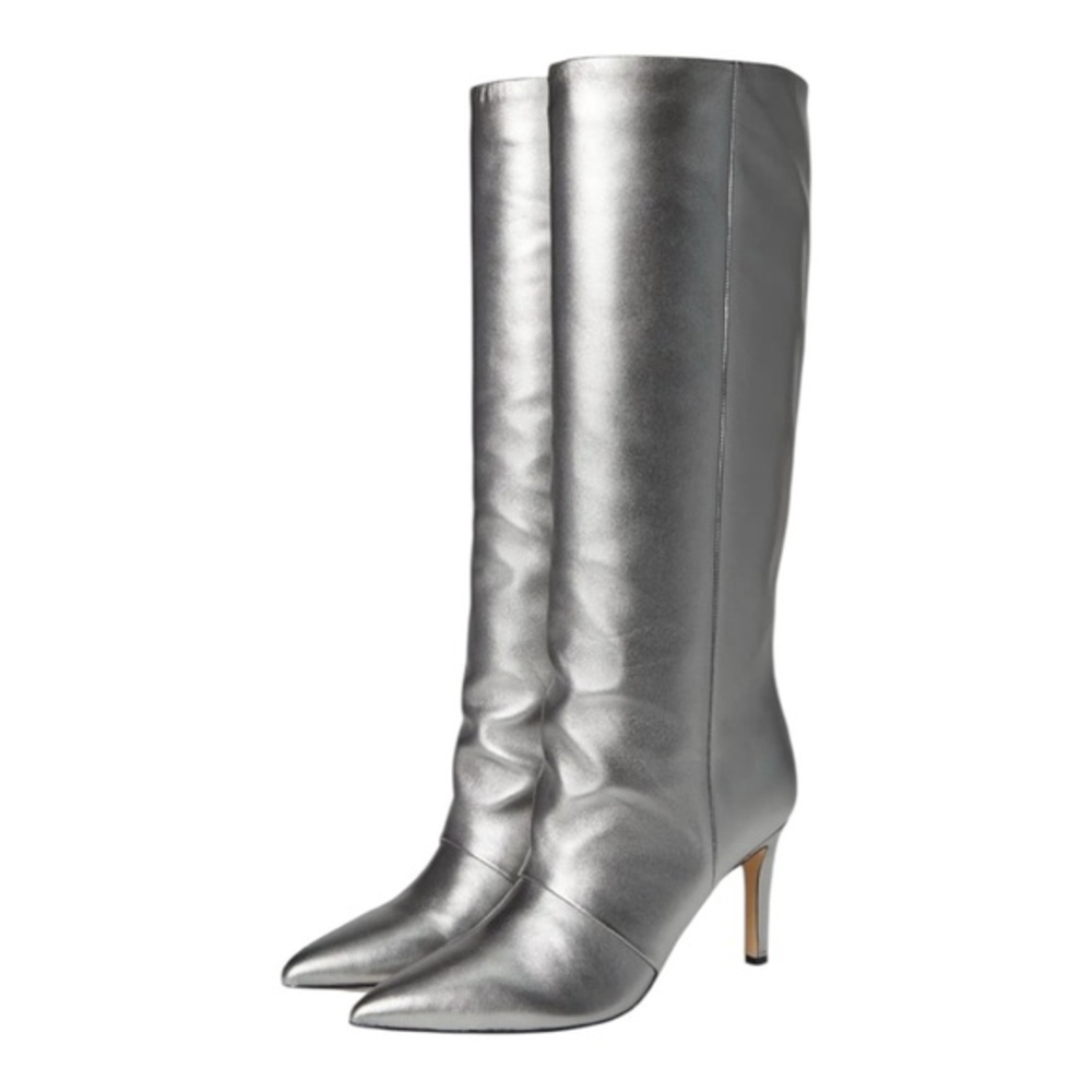 Like New Marc Fisher Ltd Narysa Pointed Toe Knee High Boot Sz 5m In Silver